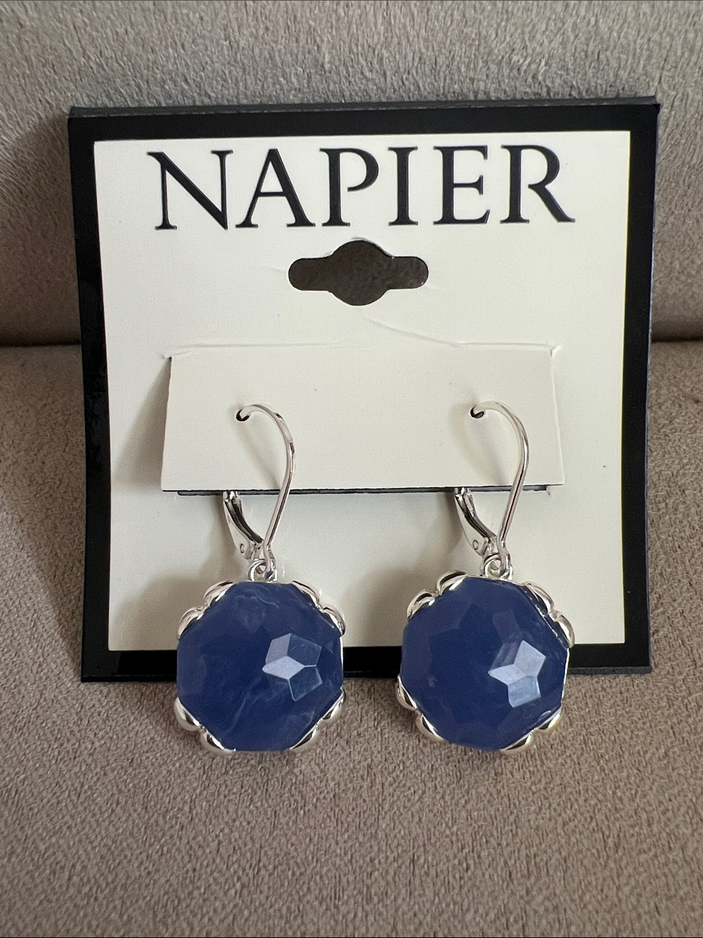 NWT Napier Silver-Toned Periwinkle Blue Faceted Drop Earrings